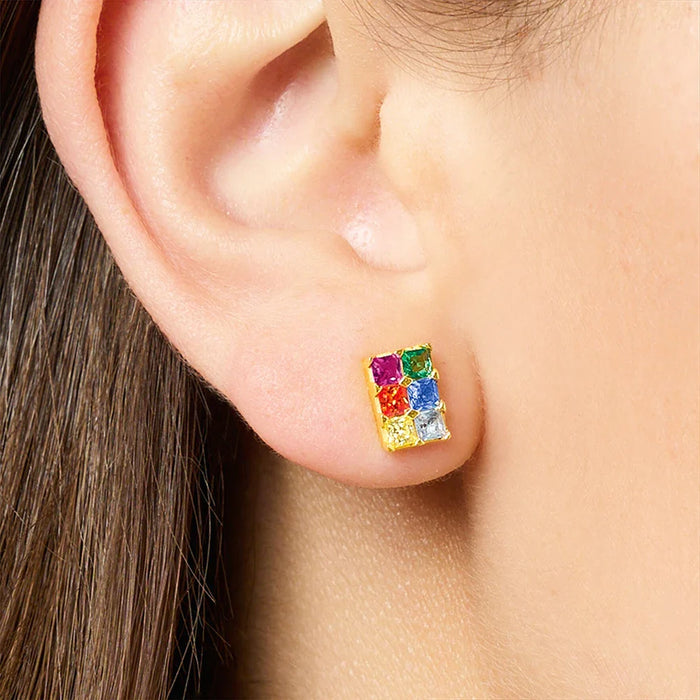 925 Sterling Silver Rainbow Stone Stud Earrings