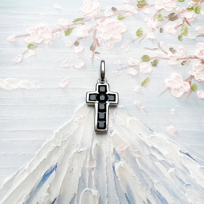 925 Sterling Silver Black Stone Cross Pendant Fine Jewelry Gift For Women