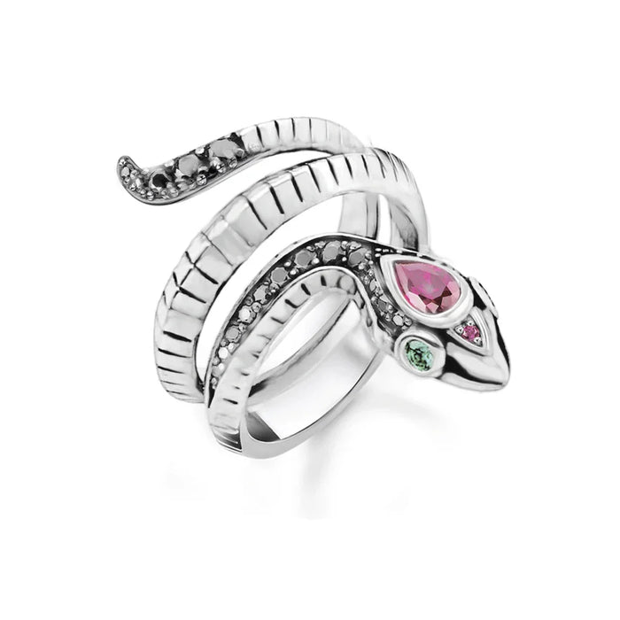 925 Sterling Silver Europe Style Black Stone Snake Ring Fine Jewelry For Women