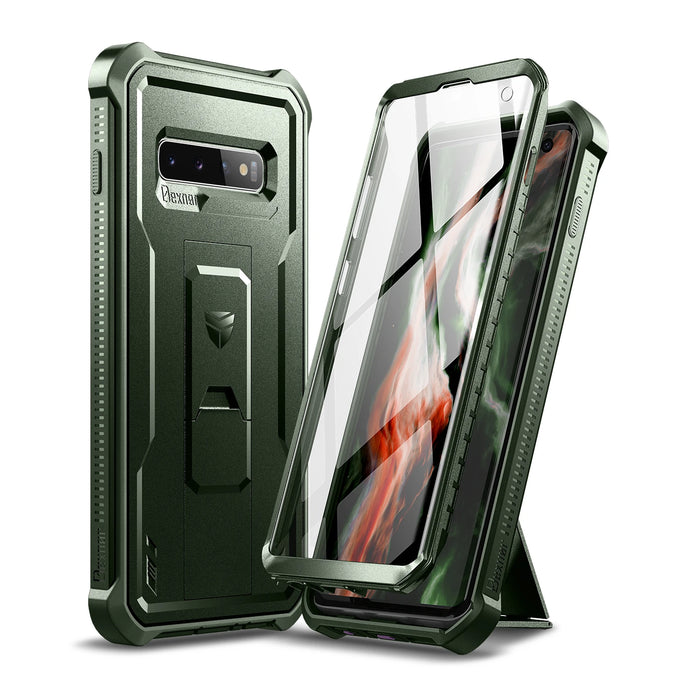 For Samsung Galaxy S10 Case Full Body Bumper Military Grade Armor Shockproof Kickstand Shell Case With Built In Screen Protector