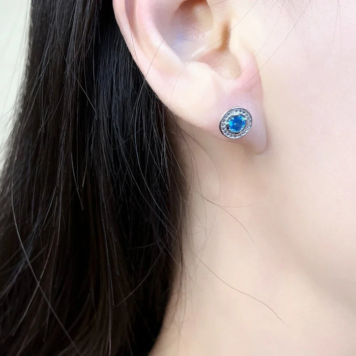 925 Sterling Silver Light Blue Stud Earrings Fine Crystal Gift