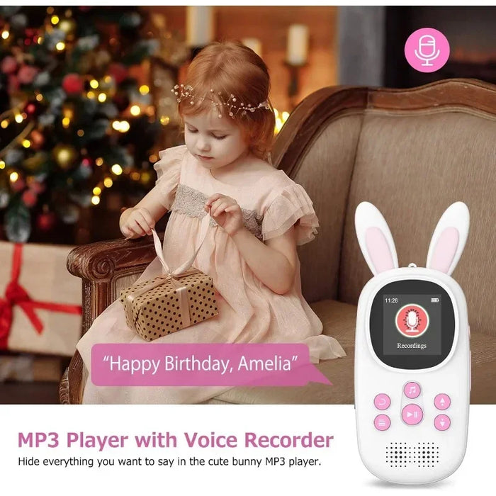 32Gb Kids Mp3 Player With Bt & Speaker Cute Bunny Design Supports Up To 128Gb