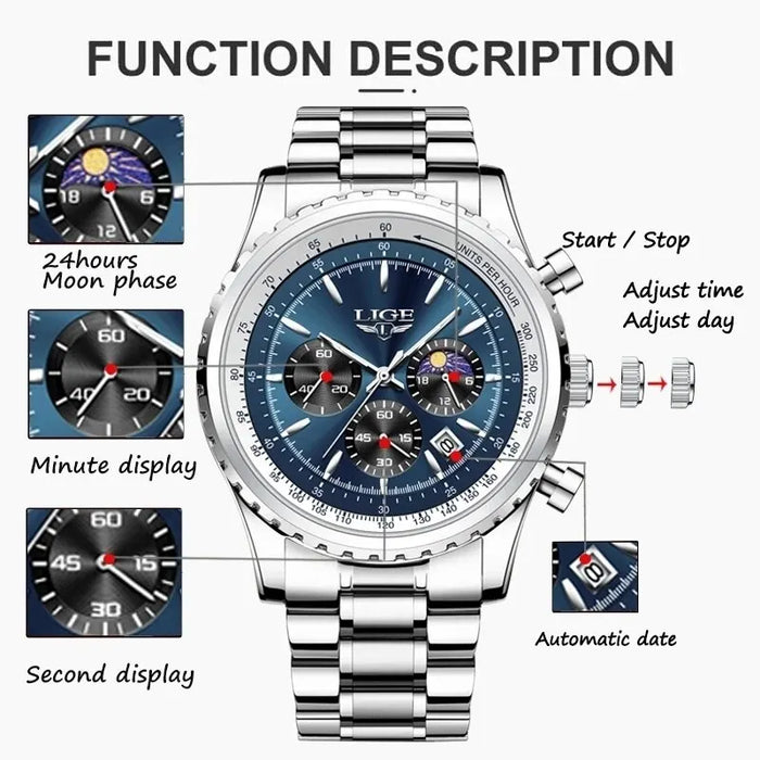 Luxury Mens Quartz Watch with Date and Chronograph