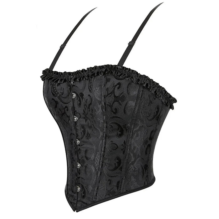 Victorian Ruffled Lace-Up Corset Crop Top Plus Size S-6Xl 12 Plastic Bones Strap