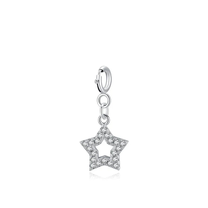 925 Sterling Silver Sparkling Cz Star Pendant For Women Bracelets
