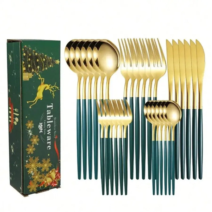 30 Piece Portuguese Style Stainless Steel Tableware Set For Holiday Parties