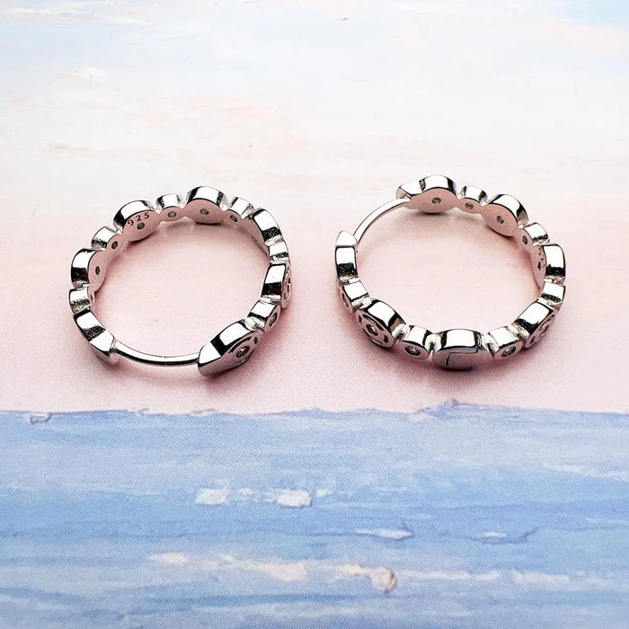 925 Sterling Silver Hinged Hoop Earrings Europe Style Glam Fine Jewelry For Women Classic