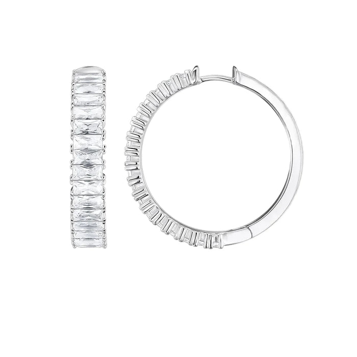 925 Sterling Silver White Stone Pave Creole Hinged Hoop Earrings Europe Style Fine Jewelry For Women