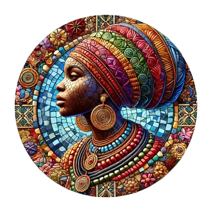 African Woman Mosaic Metal Wall Art Waterproof & Pre-Drilled