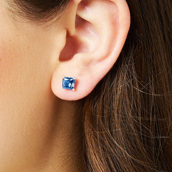 925 Sterling Silver Square Princess Cut Stud Earrings