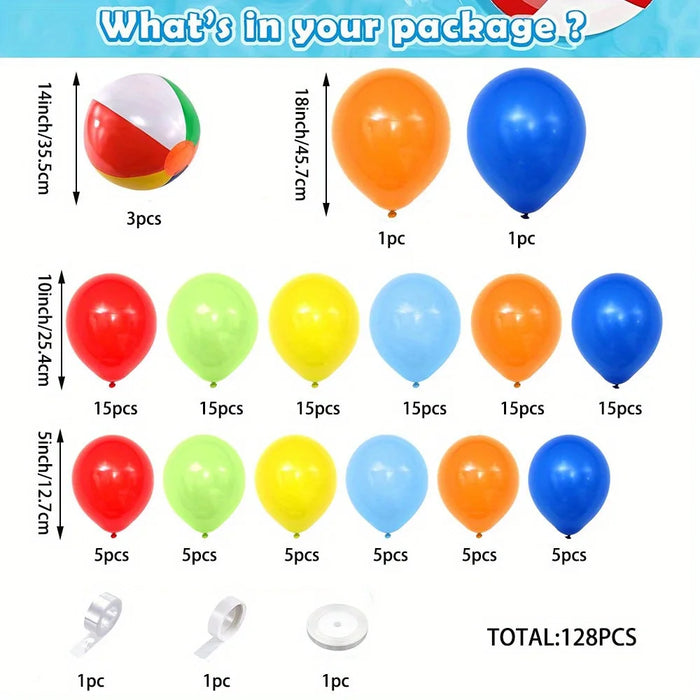 128Pcs Summer Pool Themed Balloon Wreath Arch Set Beach Party Hawaii Holiday Birthday Party Graduation Party Decoration