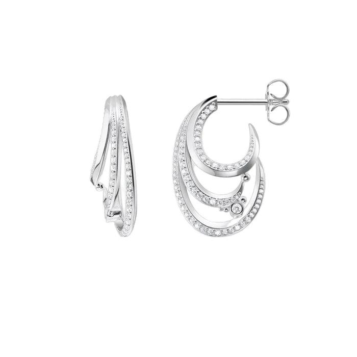925 Sterling Silver Wave Hoop Earrings With White Stones