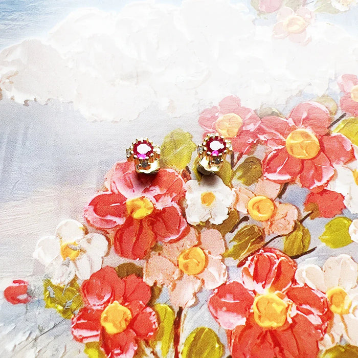 925 Sterling Silver Vintage Red Stone Ear Studs