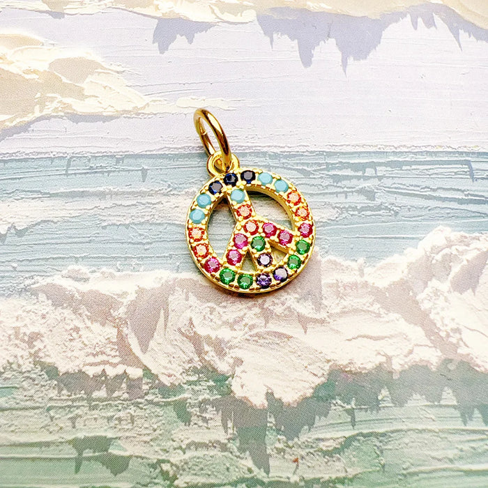 925 Sterling Silver Colourful Stones Golden Pendant Peace Design Gift For Women & Men