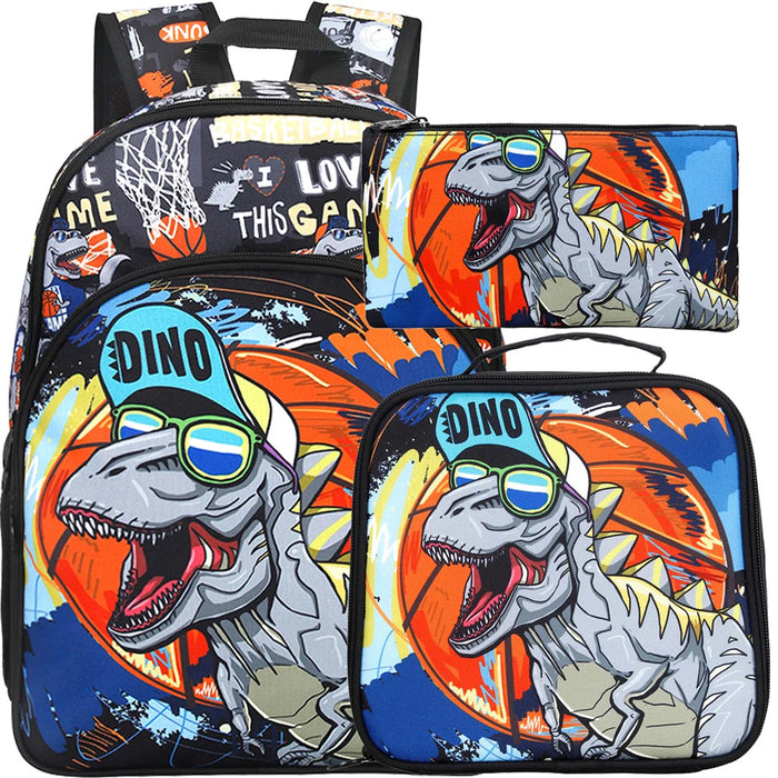 16 Inch Dinosaur Backpack Lunch Box Set For Little Kids