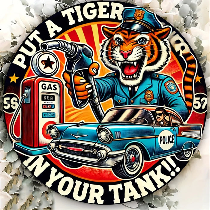 Aluminum Tiger Gas Station Sign Ideal For Automotive Decor