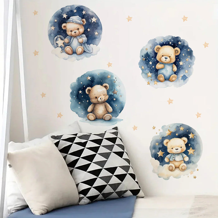 4 Piece Sleepy Bear Wall Decals For Kids Room Decor