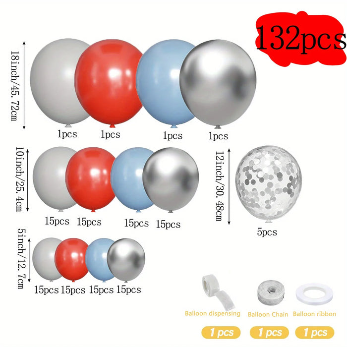 132Pcs Blue Red And Silver Balloon Garland Arch Kit For Birthday Parties Engagement Valentine'S Day Wedding Party Decorations