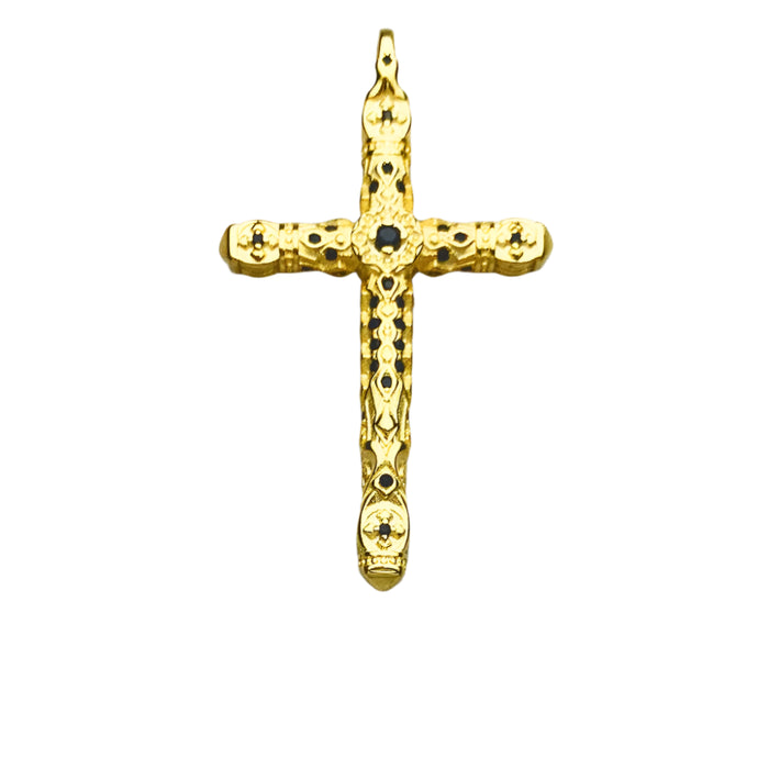 925 Sterling Silver Black Stone Cross Pendant Jewelry For Men & Women