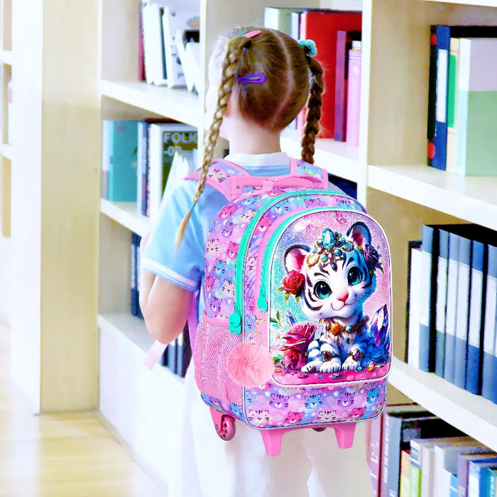 3 Piece Girls Rolling Backpack Set For School