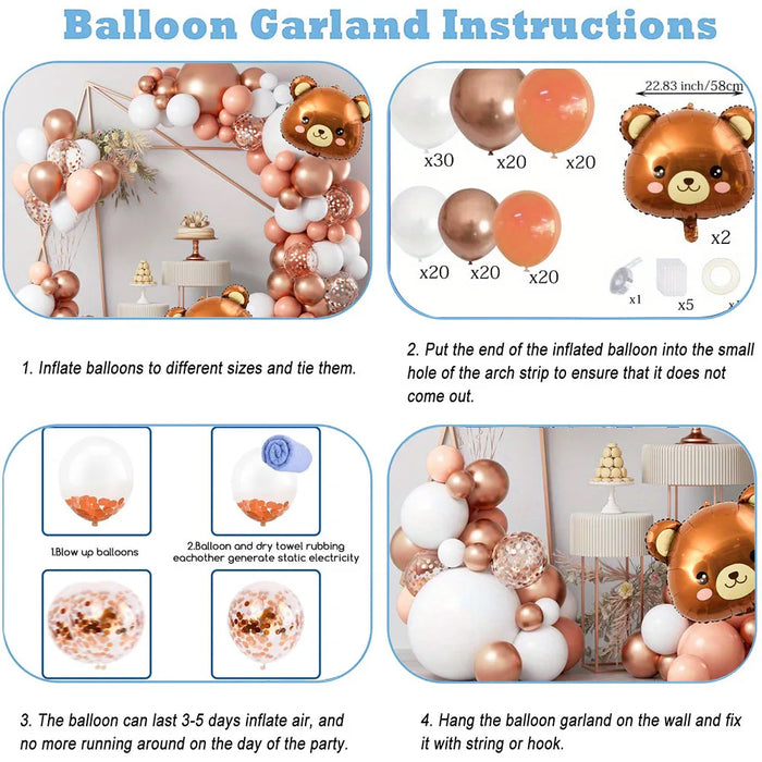 153Pcs Rose Gold Balloon Garland Set Bear Head Aluminum Balloon Suitable For Wedding Birthday Party Background Decoration