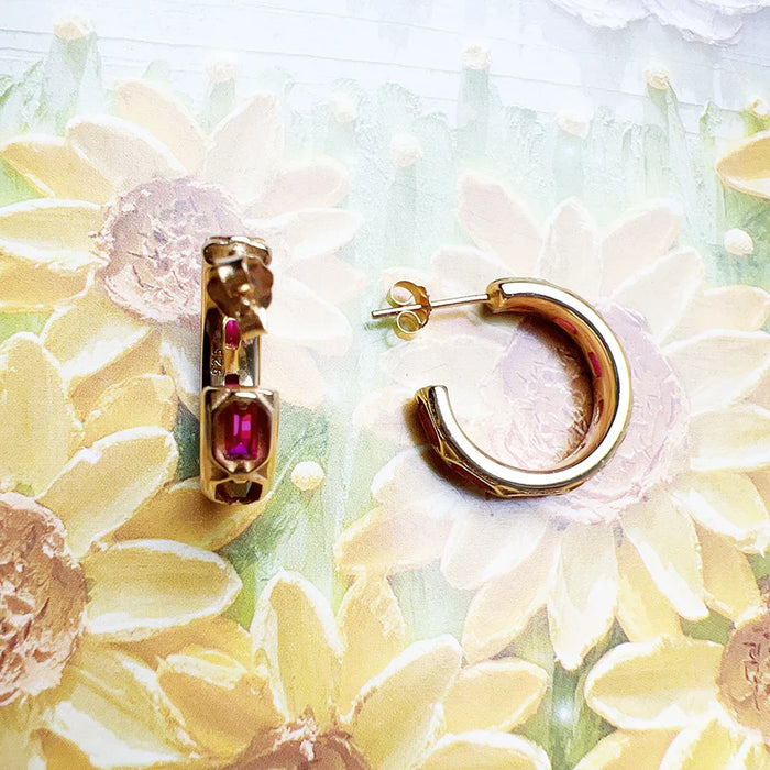 925 Sterling Silver Red Crocodilian Armor Hoop Earrings Europe Style Unisex Rebel