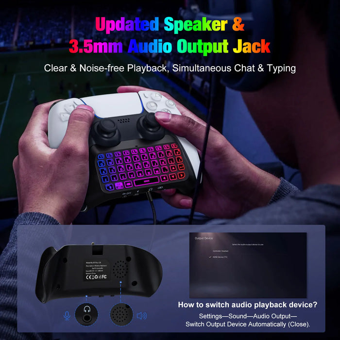 For Playstation 5 Rgb Backlight Keyboard Wireless Mini Gamepad With Upgraded Speaker
