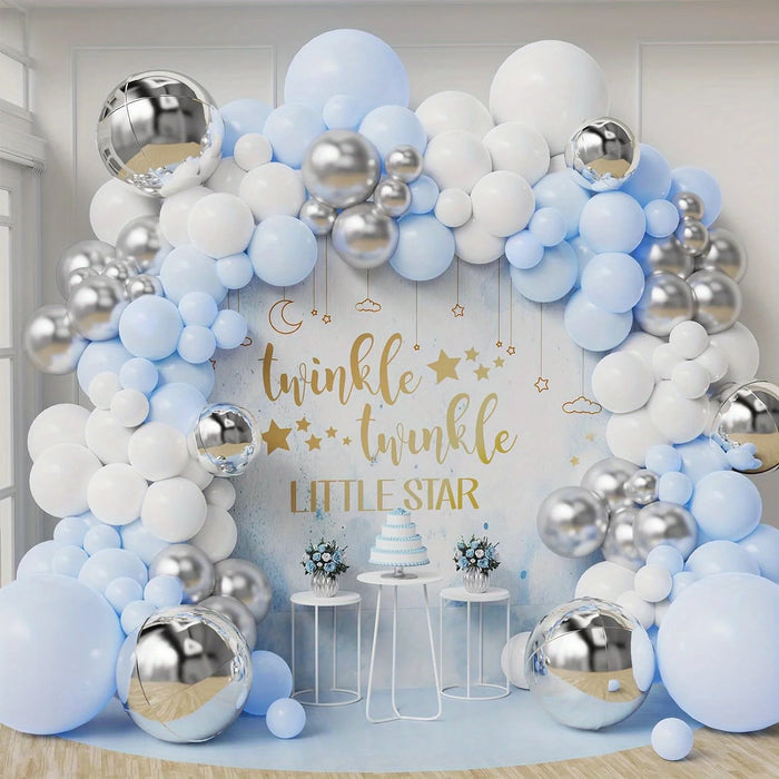 142Pcs Blue White Silver Balloon Arch Set Suitable For Twinkle Twinkle Little Star Party Birthday Party Wedding Decoration