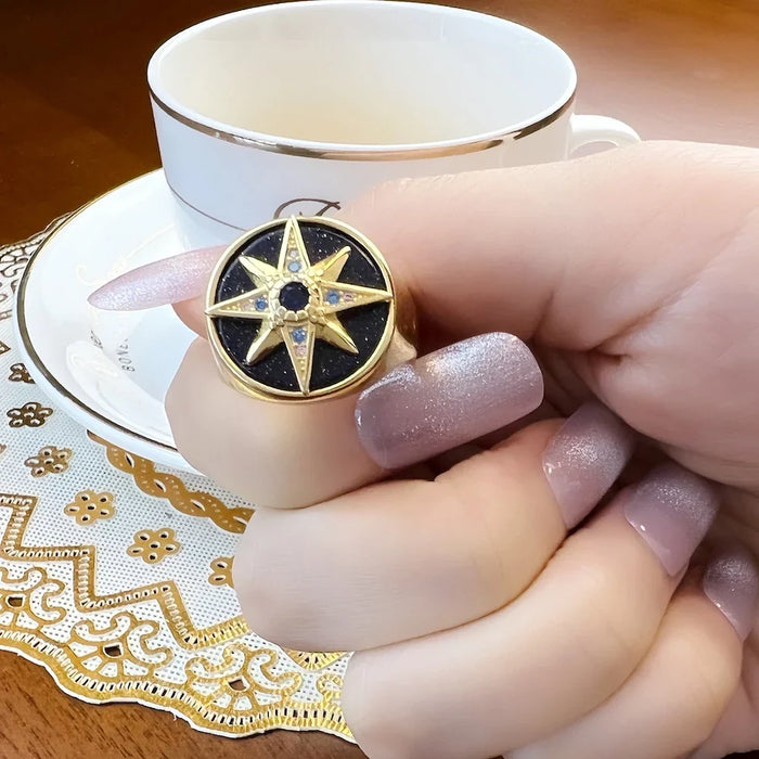 925 Sterling Silver Golden Royalty Star Ring With Stones Fine Jewerly For Women Autumn Lucky