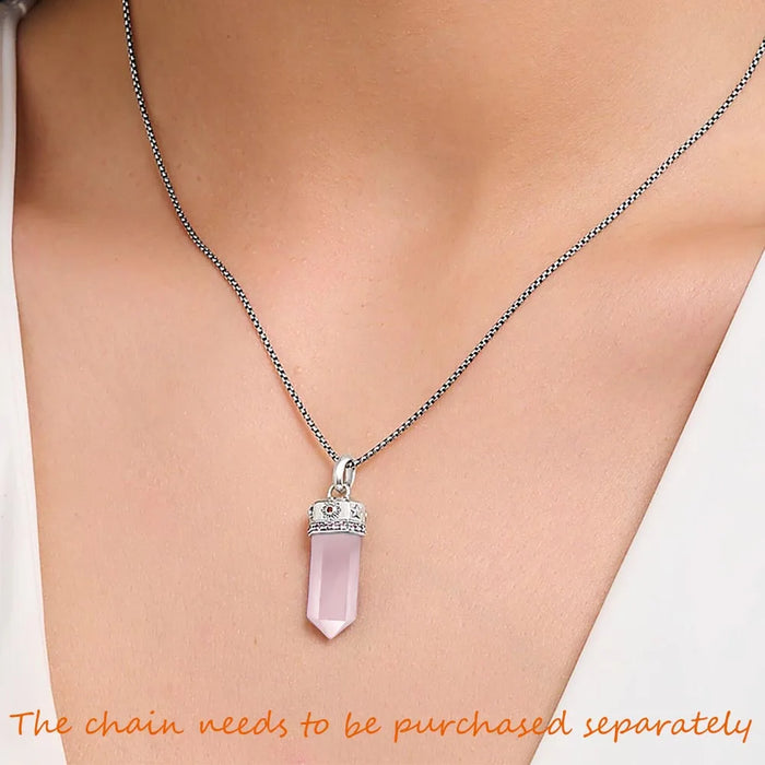 925 Sterling Silver Rose Quartz Hexagonal Pendant Romantic Gift