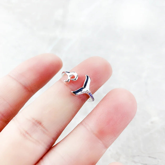 925 Sterling Silver Blue Stone Ring Tail Fin & Wave Fine Jewelry For Women