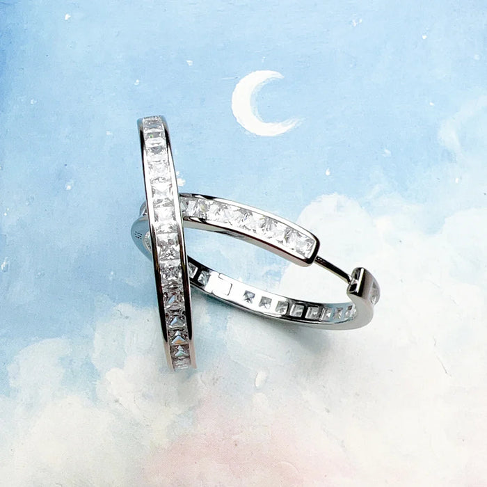 925 Sterling Silver Large Hinged Hoops Earrings Classic Creole Style For Women