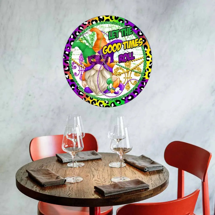 Good Times Roll Gnome Wreath Sign Mardi Gras