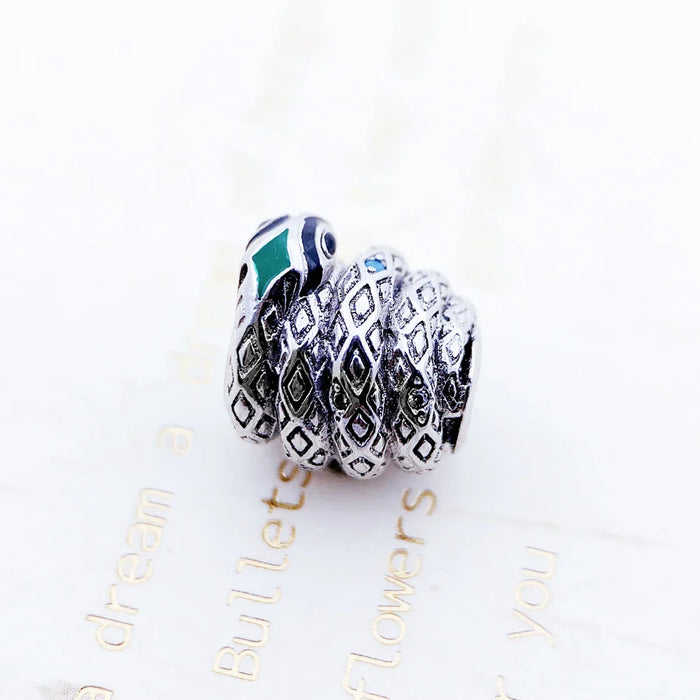 925 Sterling Silver Blue Snake Bead Ethnic Charm For European Bracelets