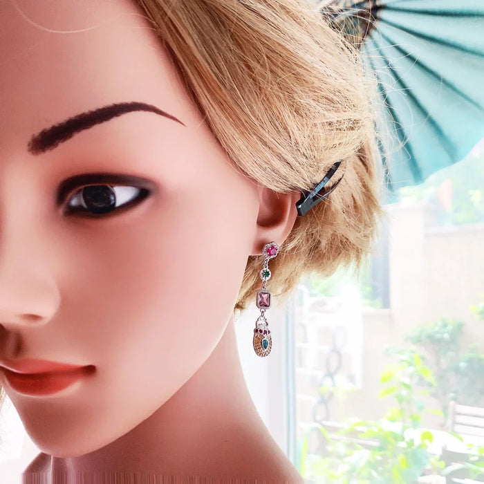 925 Sterling Silver Boho Scarab Earrings Colourful Drop Design Lucky For Women