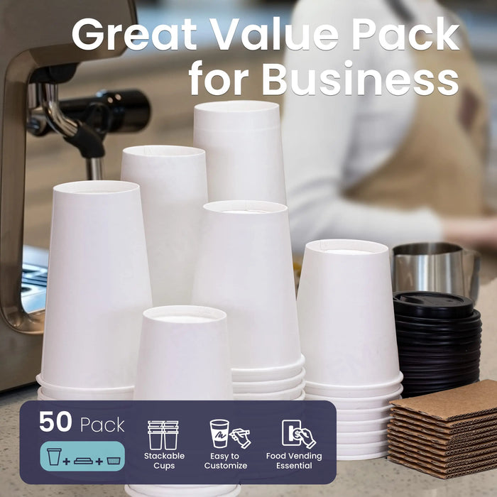 50 Pack 8 / 16Oz Eco Friendly Disposable Coffee Cups With Lids & Sleeves For Hot / Cold Drinks