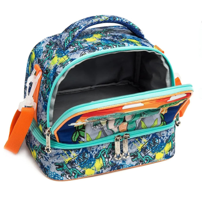 Insulated Bento Cooler Bag For Kids 2 Compartments Adjustable Strap