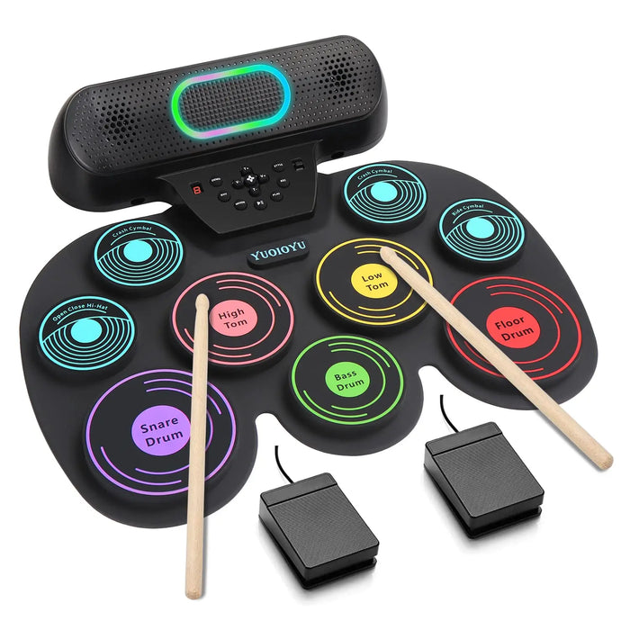 Portable Electronic Drum Set For Kids & Adults 9 Pads Dual Speakers Headset Jack Drumsticks Foot Pedals