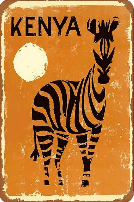 Vintage Kenya Zebra Metal Poster African Travel Art Print