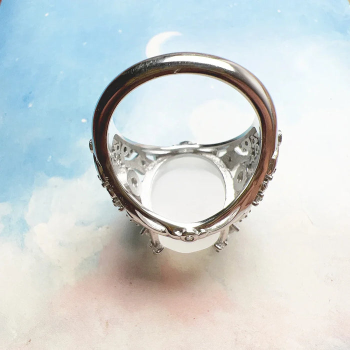 925 Sterling Silver Sunburst Cocktail Ring Oval Stone