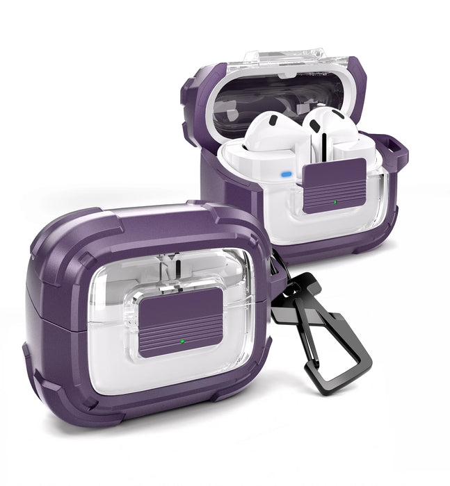 For Samsung Galaxy Buds3 Pro Shockproof Clear Protective Rugged Bumper Case With Secure Lock Carabiner Keyring