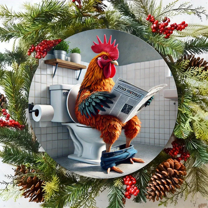 Retro Chicken Wall Art Aluminum Sign Funny Bathroom Decor