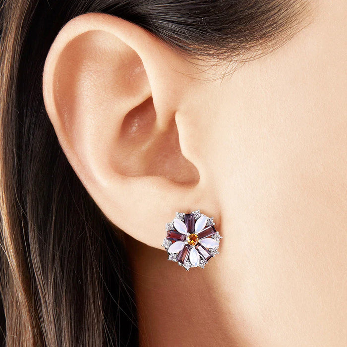 925 Sterling Silver Colourful Flower Ear Clip Europe Style Fine Jewelry For Women