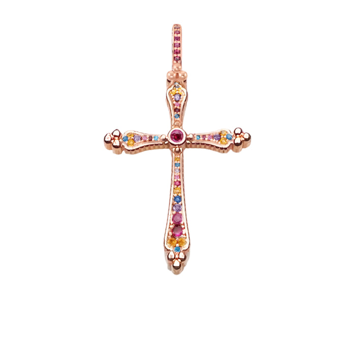 925 Sterling Silver Boho Royalty Rose Gold Cross Pendant For Women