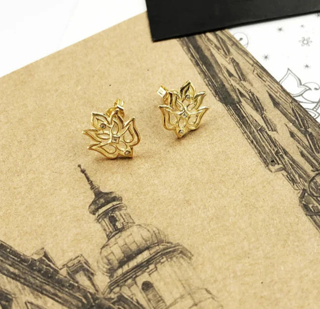 925 Sterling Silver Vintage Gold Lotus Stud Earrings