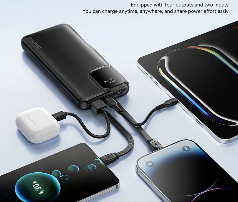 22.5W 20000Mah Powerbank Pd Fast Charger With Two Cables Portable 10000Mah External Battery For Iphone 16 Xiaomi Samsung