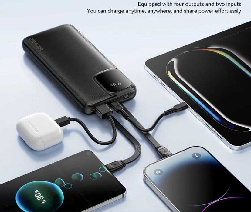 20000Mah Dual Cable Power Bank Fast Charging Portable Power Bank For Iphone 16 15 Pro Max Xiaomi Pd 20W External Battery