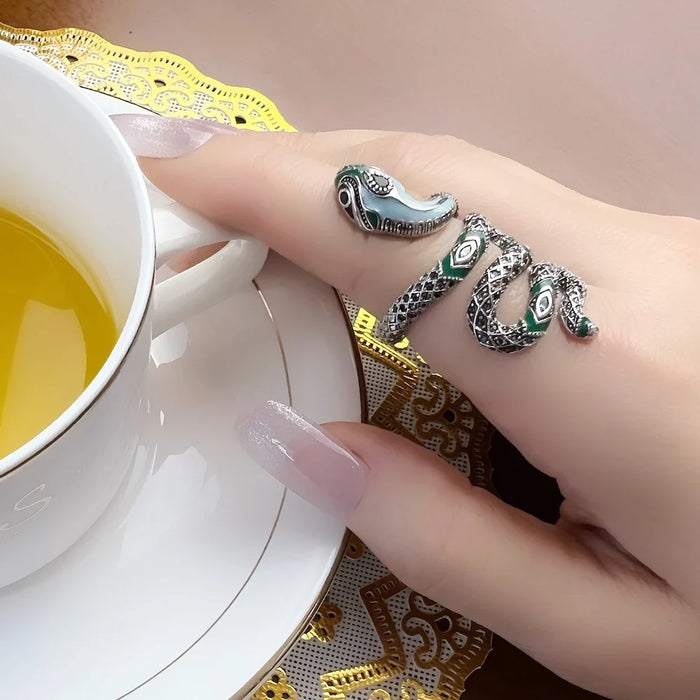 925 Sterling Silver Boho Blue Snake Ring Women Fashion Jewelry