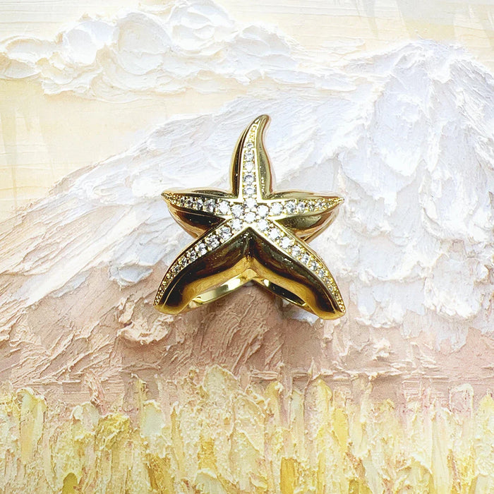 925 Sterling Silver Gold Plated Starfish Ring Fine Jewelry For Women
