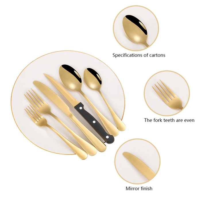 24 Piece Stainless Steel Tableware Set With Steak Knives & Dessert Spoons In Colour Box Packaging